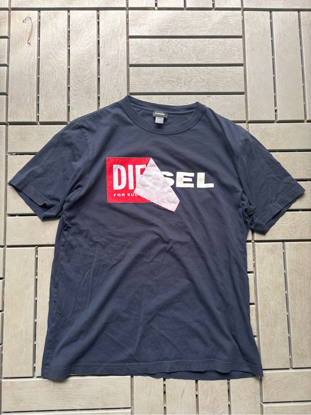 Diesel Navy Short Sleeve Logo Tee with Red Accent